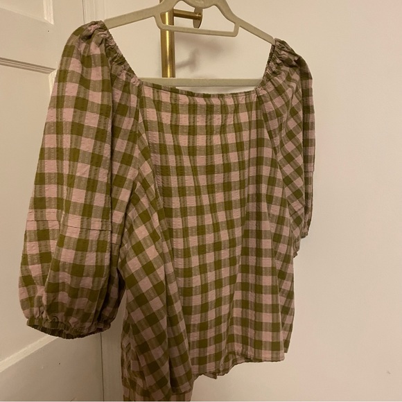 NWT Puff Short Sleeve Button-Front Blouse in Multicolor Plaid Size XXL - Picture 11 of 12